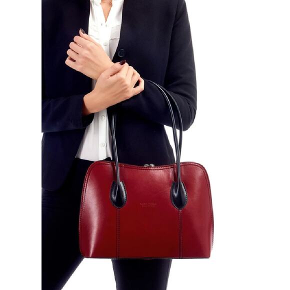 Vera Pelle Tote Shoulder Bag Red Italian Leather - Picture 1 of 7